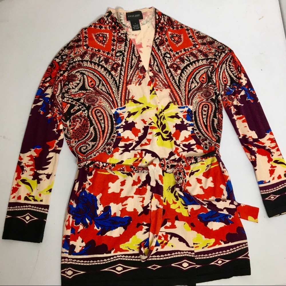 Focus 2000 Colorful Print Wrap Sweater